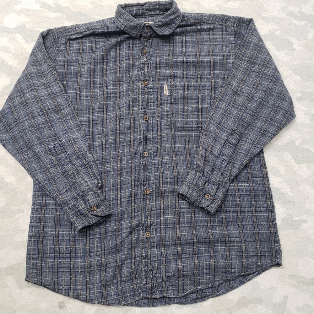 Woolrich Shirt Mens Medium Blue Plaid Long Sleeve Cotton Button-Up